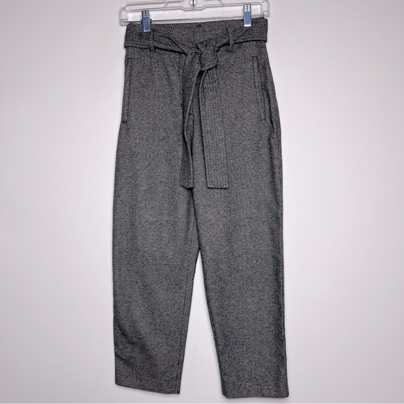 Aritzia Wilfred Jallade Wool Blend Gray Tweed Tie Belt Straight Leg Trousers 2 - Picture 3 of 16
